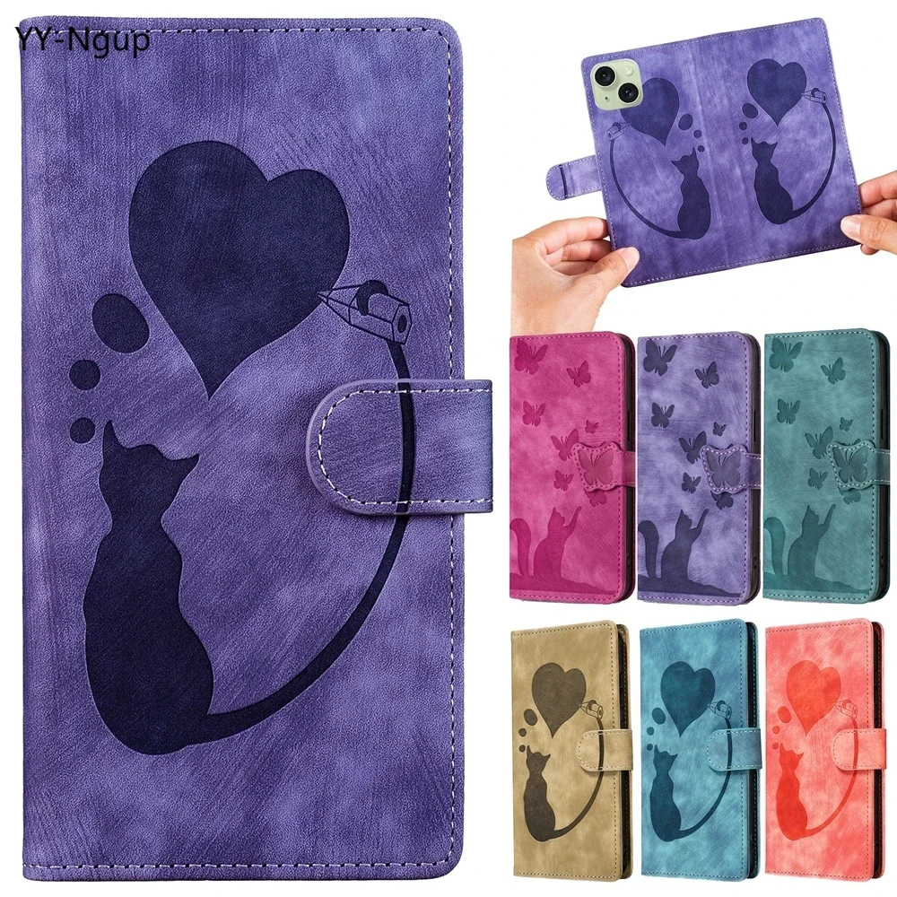 Funda I Phone 15 Plus 13 Mini Hoesje Voor Iphone 16 15 14 13 12 11 Pro X X X S 7 8 Hoesjes Schattige Kat Lederen Portemonnee Flip Achterkant