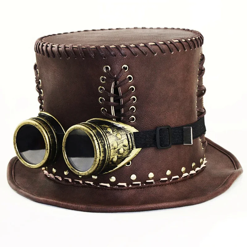 Steampunk Retro Hat Magic Cosplay Flat Formal Funny Party Hat Halloween Accessories Plague Doctor Props Adult Made of Leather