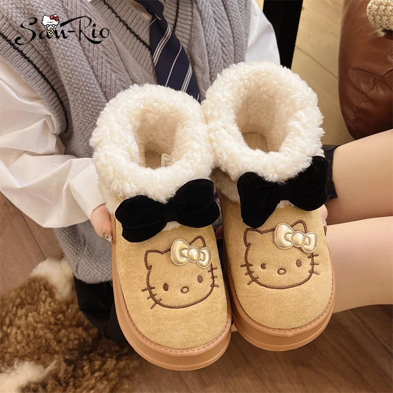 Sanrio Hello Kitty Girls' Winter Boot Plush Snow Boots Warm Non-Slip Sneaker Cute Warm Cotton Shoes Kawaii Outdoor Short Boot