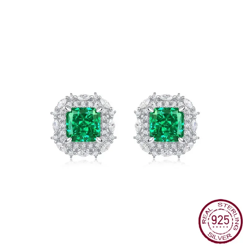 

2023 New Product S925 Silver Ice Flower Cut High Carbon Diamond Earrings for Women's Emerald Earrings Fashion Europe and America