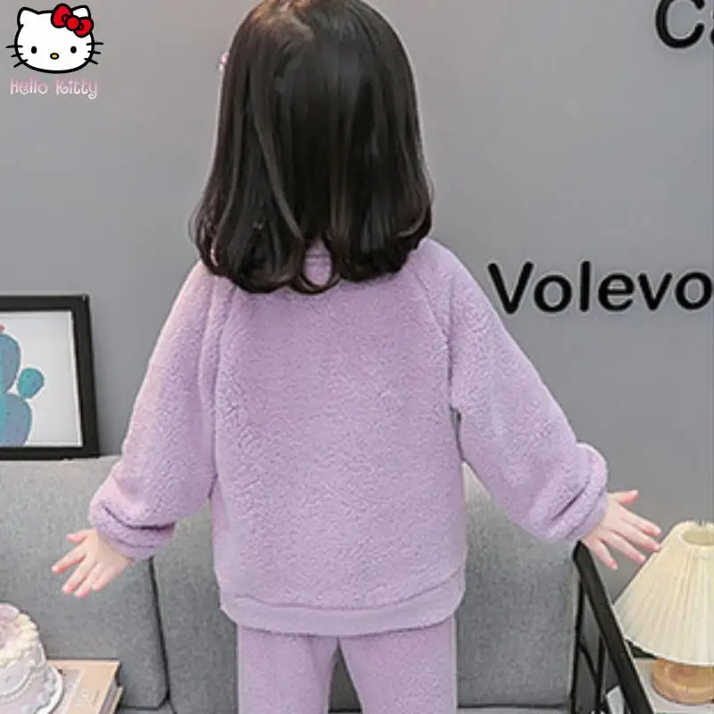 أنيمي الفتيات Kuromi الدافئة بيجامة مجموعة Kawaii الخريف الشتاء جديد الكرتون سانريو الأطفال طويلة الأكمام بنطلون سميكة ملابس المنزل