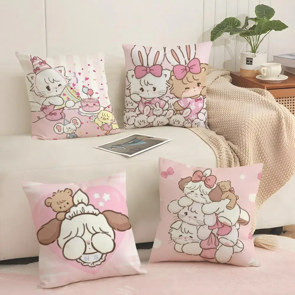 M-Mikkos Illustration Cushion Cover Silky Short Plush Sofa Pillow Cover Hidden Zipper Soft Dustproof Case for Home Decor