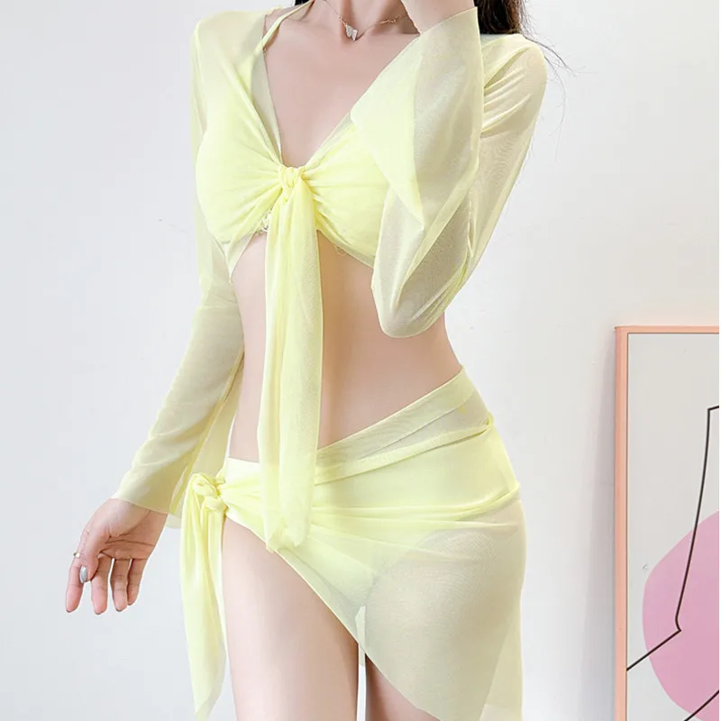 

2025 new split 4pcs swimsuit female slim sexy beach bikini sexy fairy swimsuit