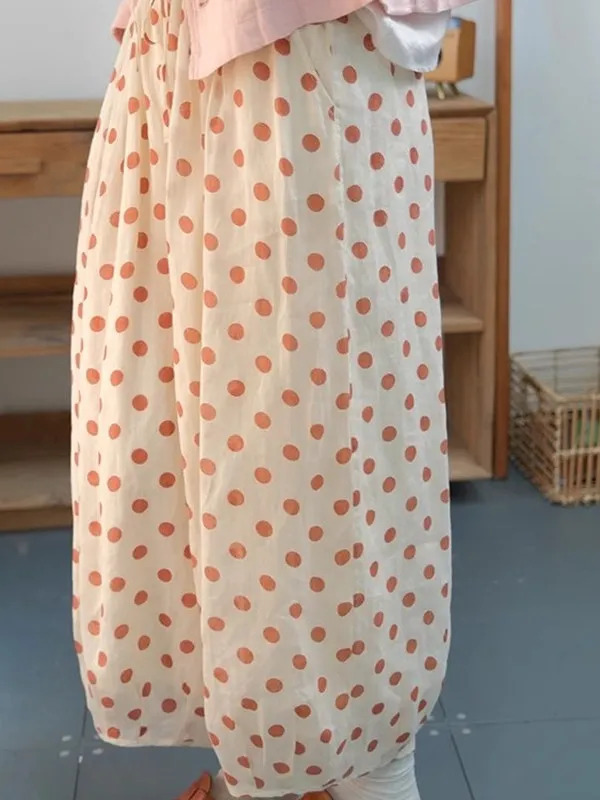 Pantaloni a palloncino larghi da donna Pantaloni estivi casual a gamba dritta a vita alta con elastico in vita Pantaloni con etichetta vintage a pois