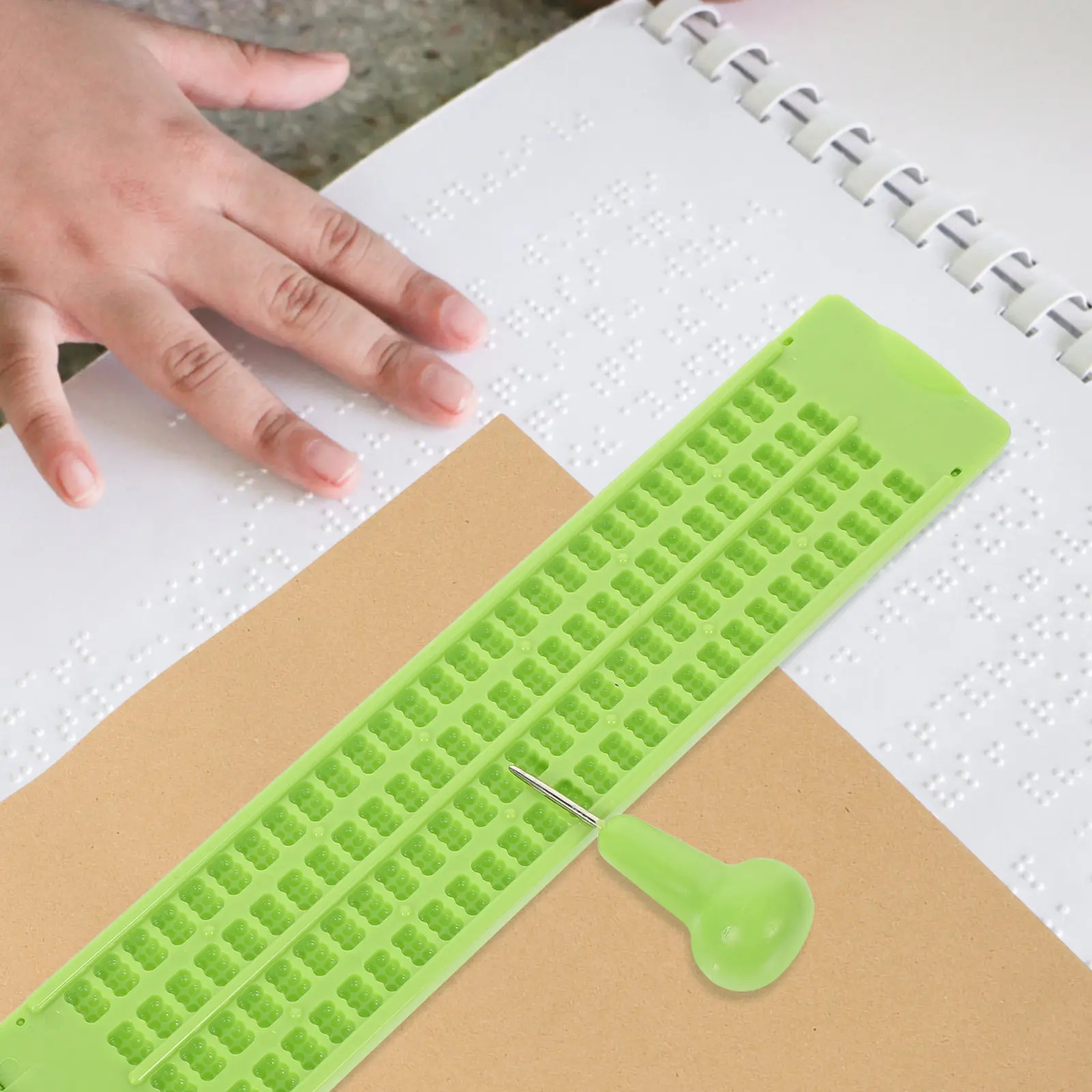 

1Set Plastic Braille Writing and Stylus Kit Strong Not Easy to Deform Simple Design Braille Board for Blind Reusable