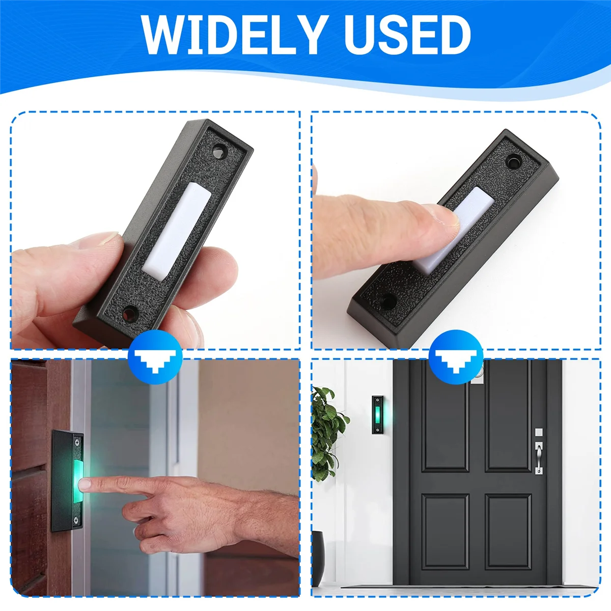 ABQR 1 قطعة زر جرس الباب السلكي مع ضوء LED، استبدال زر حلقة جرس الباب، مفتاح فتاحة الباب المثبت على الحائط