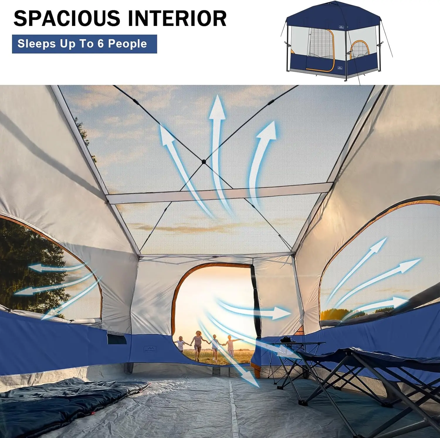 KAMPKEEPER Tente de camping pour 6 personnes, tente à baldaquin pop-up 10x10 avec tente intérieure de camping, convertit auvent à jambe droite de 10'x10'