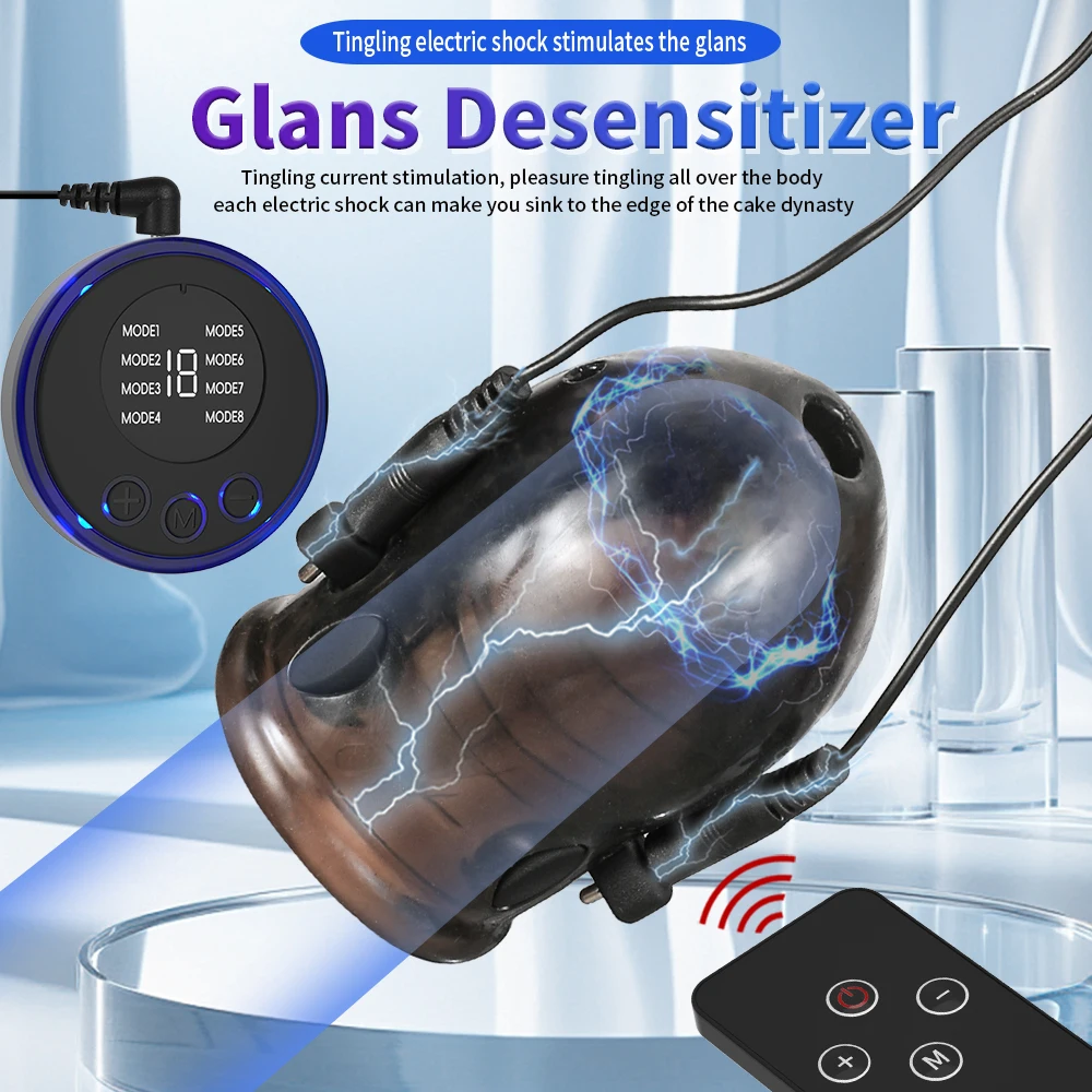 Shock Electric Glans Cap Vibrator With Player Penis Cage Electric Shocking Chastity Device Tens Penis Sleeve Medical Themed Toys - view 2