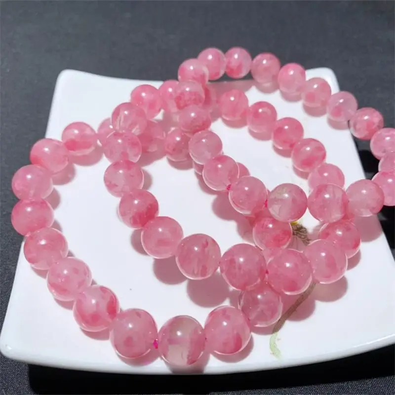 10MM Natural Rhodonite Bracelet Handmade Crystal Quartz Jewelry Stretch Bangle Children Birthday Gift 1PCS