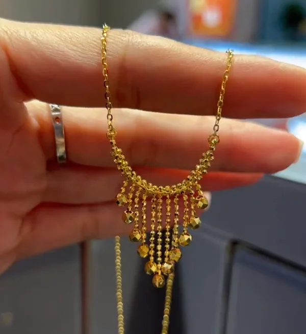 Snqp 18k Gold Plated Chinese Style Auspicious Lucky Lace Tassel Necklace Elegant Delicate Women Choker Trendy Jewelry For Daily