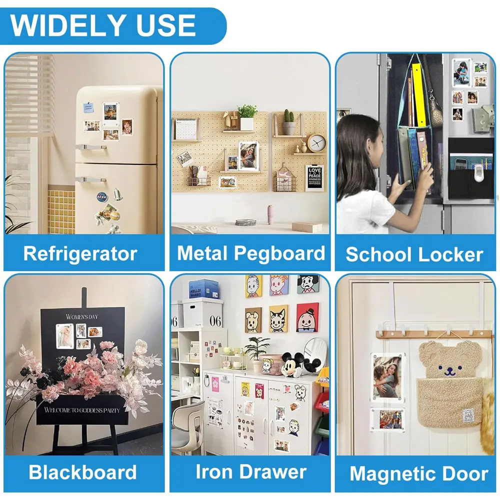 6pcs acrylic magnetic photo frames, 2.36×3.54 inches, thickened frameless transparent photo display stand.