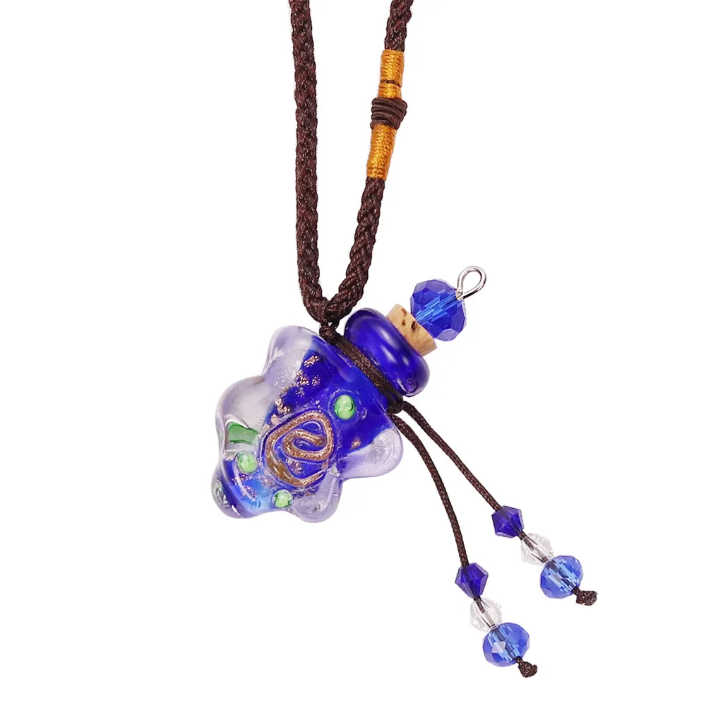 Qianbei Car Flower Heart Handmade Murano Lampwok Glass Aqua Crystal Rhinestone Perfume Bottle Pendants Women Ropes Necklaces — zdjęcie 6