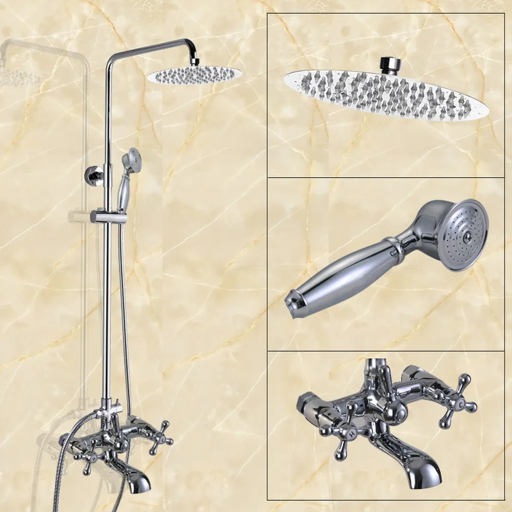 

Wall Mounted 8 inch Round Chrome Rain Shower Faucet Set W/ Rainfall Shower Head Handshower Bathtub Mixer Tap acy325