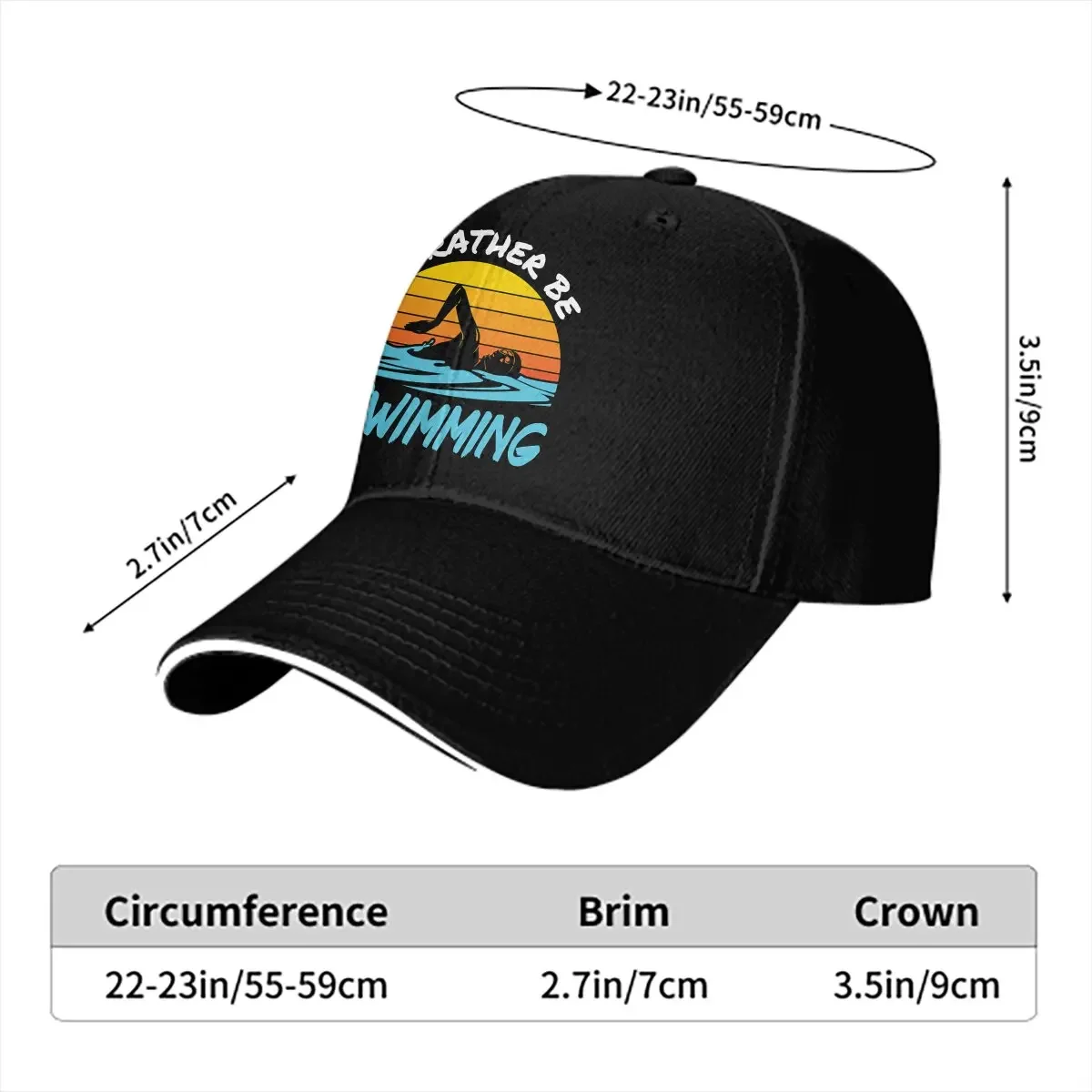 Swim Multicolor Hat Peaked Men's Cap Rather Be Swimming Personalized Visor Protection Hats