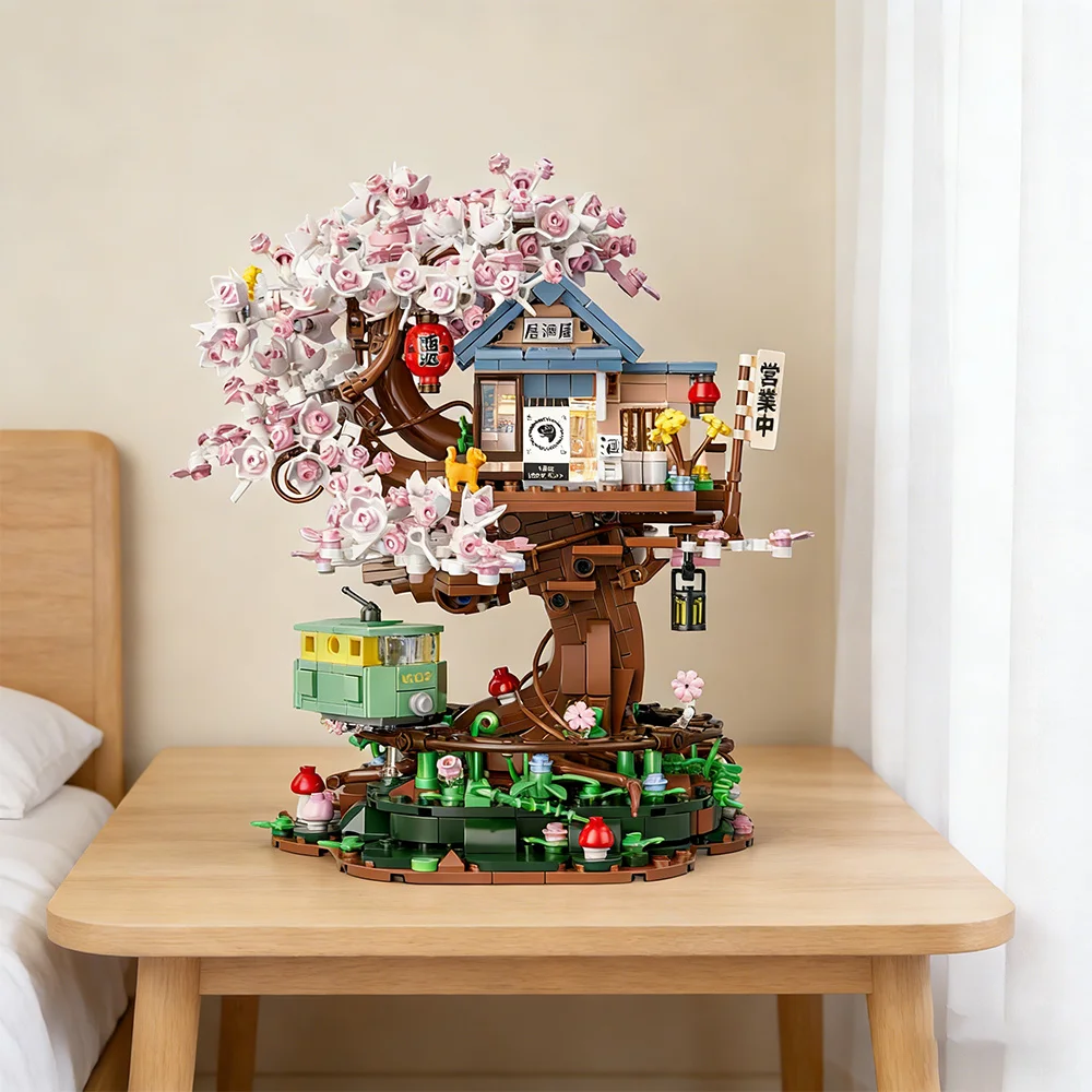 Ensemble de statues Izakaya japonaises avec modèle d'arbre à fleurs de cerisier, cadeau idéal, adapté à la décoration de la maison et du bureau