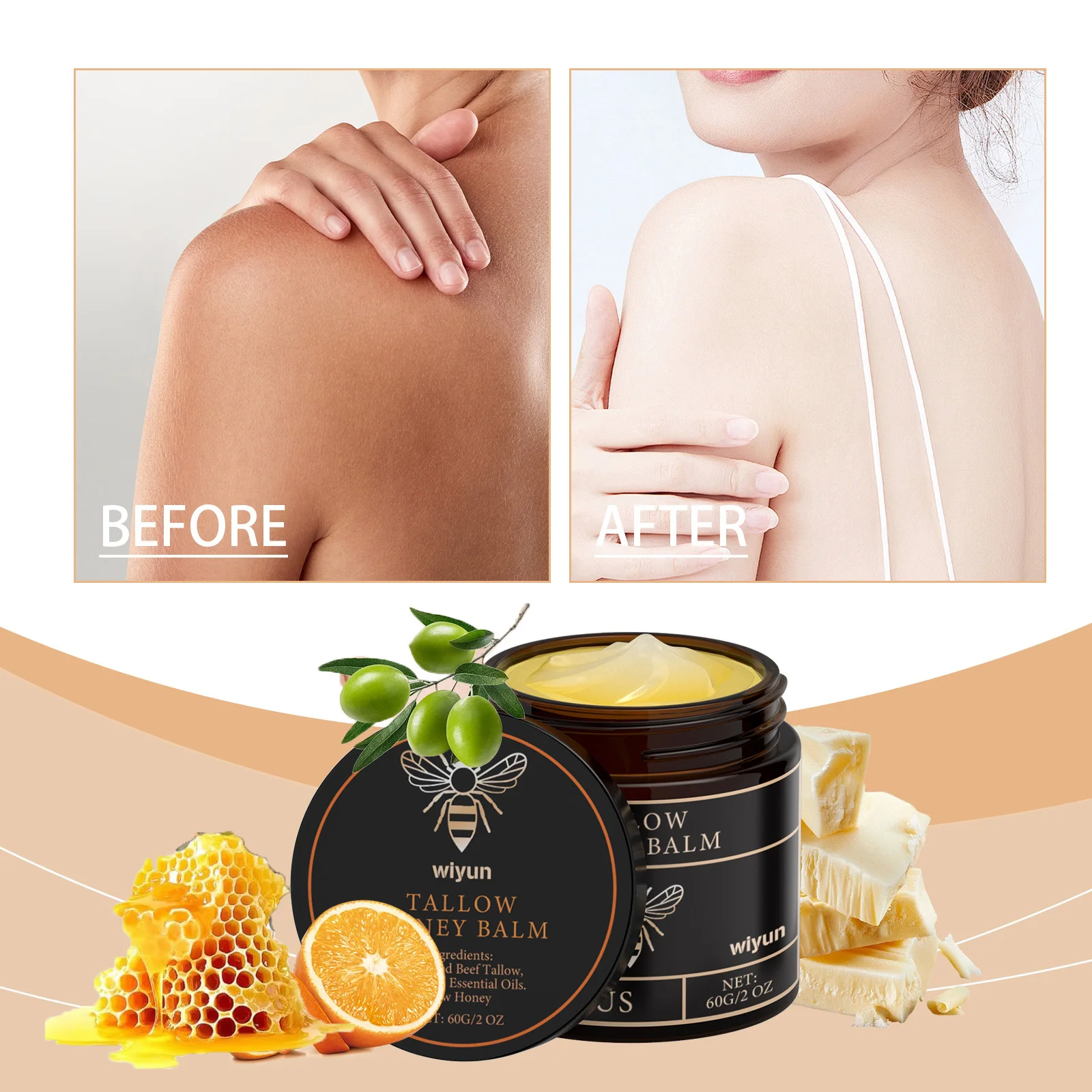 60g Tallow Honey Moisturizer Cream Remove Dark Spots Melanin Improve Dullness Firming Face Body Lotion Fast Absorption Skin Care