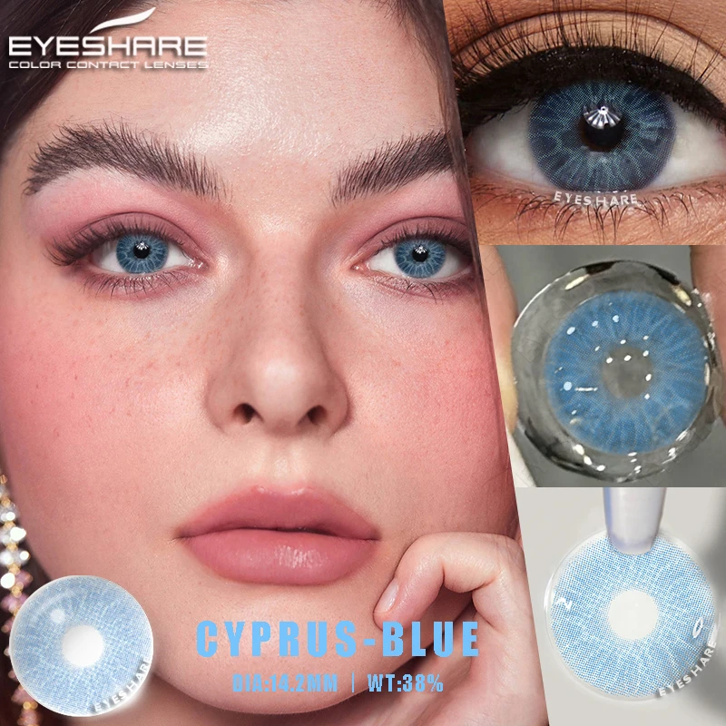 EYESHARE 1pair Blue Contact Lens for Eyes Hybrid Natural Colorful Lenses 14.2mm Colorful Eyes Green Lenses Cosmetic Yearly Use