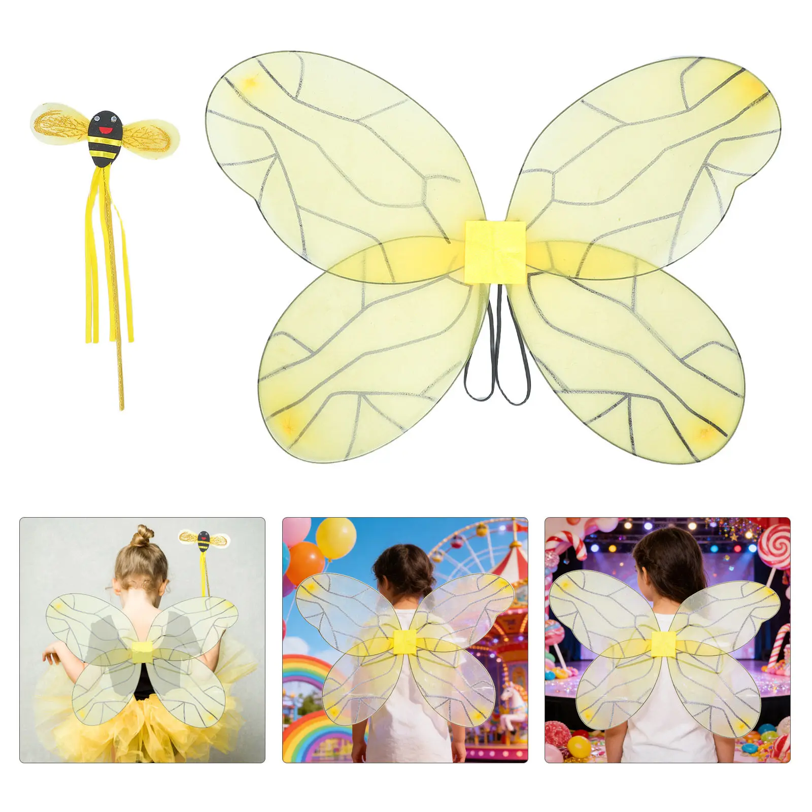 1 Set Bumblebee Costume for Kids Adult Carnivals Bees Costume include Butterfly Wing Wand for Halloween Cosplay Party