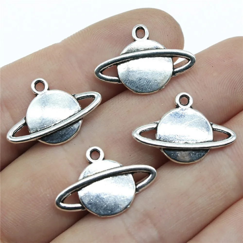 WYSIWYG 10pcs 22x15mm Planet Saturn Charm Pendants For Jewelry Making Antique Silver Color Solar System Pendants Charm Saturn