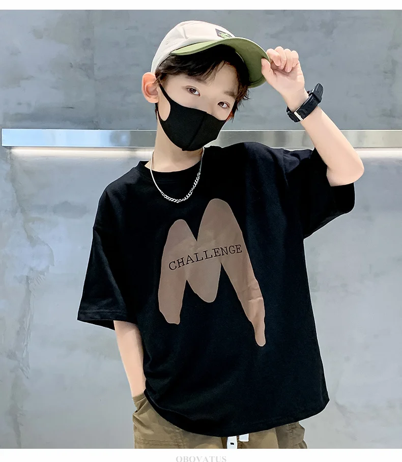 Neue Sommer-Luxuskleidung für Kinder: T-Shirts für Jungen im Teenageralter, Kurzarm-Baumwoll-T-Shirt mit elegantem Schriftzug-Print, Kinder-Outfit. – Detail 6
