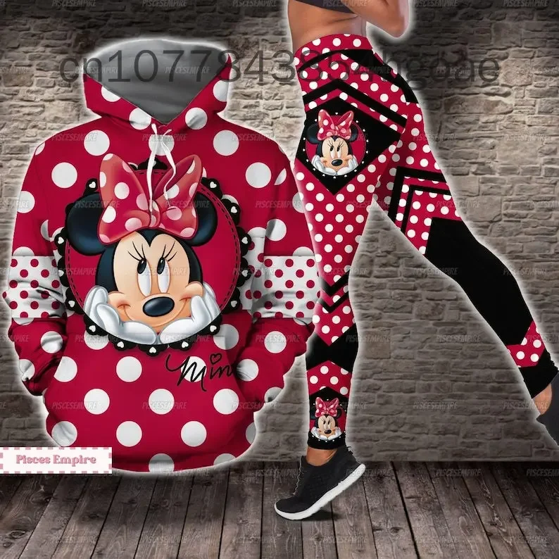 2024 New Disney Minnie 3D Hoodie Women\'s Hoodie Suit Mickey Yoga Pants Sweatpants Fashion Sports Suit