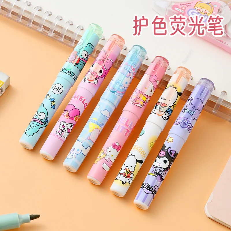

Study Supplies Hello Kitty Highlighter Pens Set Kuromi My Melody Cinnamoroll Kawaii Fluorescent Markers for School Office Gift