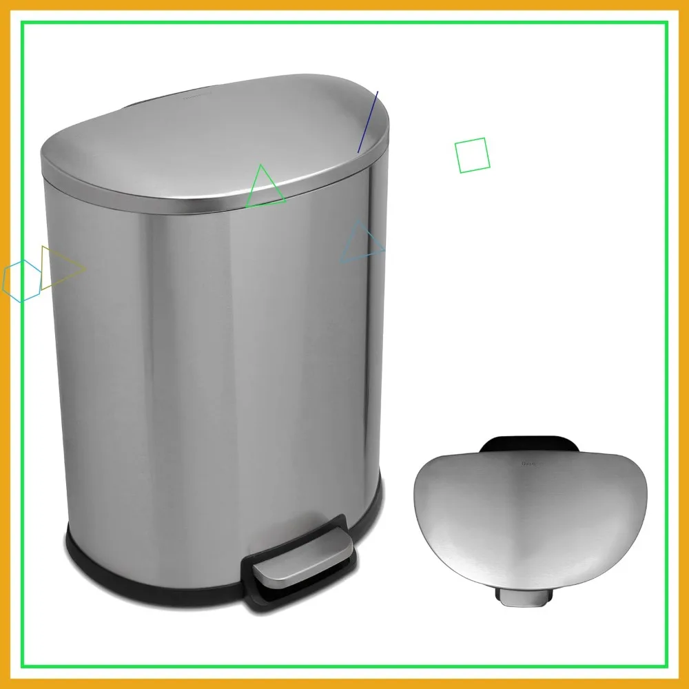 

50L Stainless Steel Trash Can with Soft Close Lid, Smudge-Free Finish, D Shape Design for Home & Office Use