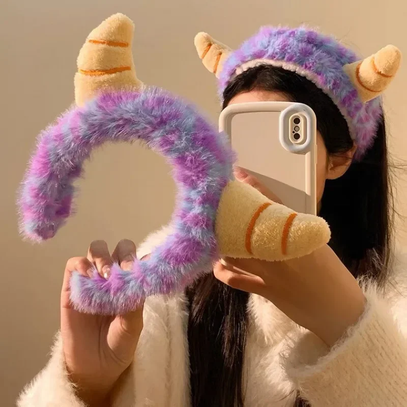 

New Lovely Little Monster Headbands Plush Material Autumn Hair Hoop Winter Collection Head Band Purple Hair Bands for Women Girl