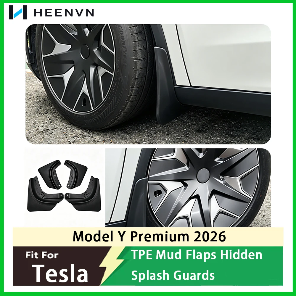 Heenvn TPE Hidden Mud Flaps Fit For Tesla Model Y L Premium 2026 No‑Drill Non‑Destructive Splash Fender Guards Car Accessories