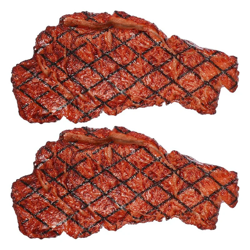 2Piece Simulation Steak Models Cooked Roast Beef Meat Home Kitchen Market Display Photography Props Artificial PVC Steak