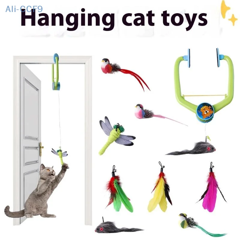 Hanging Cat Teaser Toys Colorful Mice Insects Multiple Types Of Replaceable Pet Toys Teaser Cat Stick