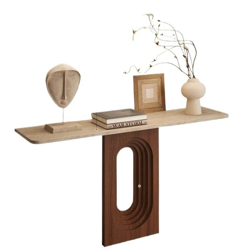 

LTT wabi sandy wind travertine rock slab entrance table against the wall Art entrance table Entry living room counter