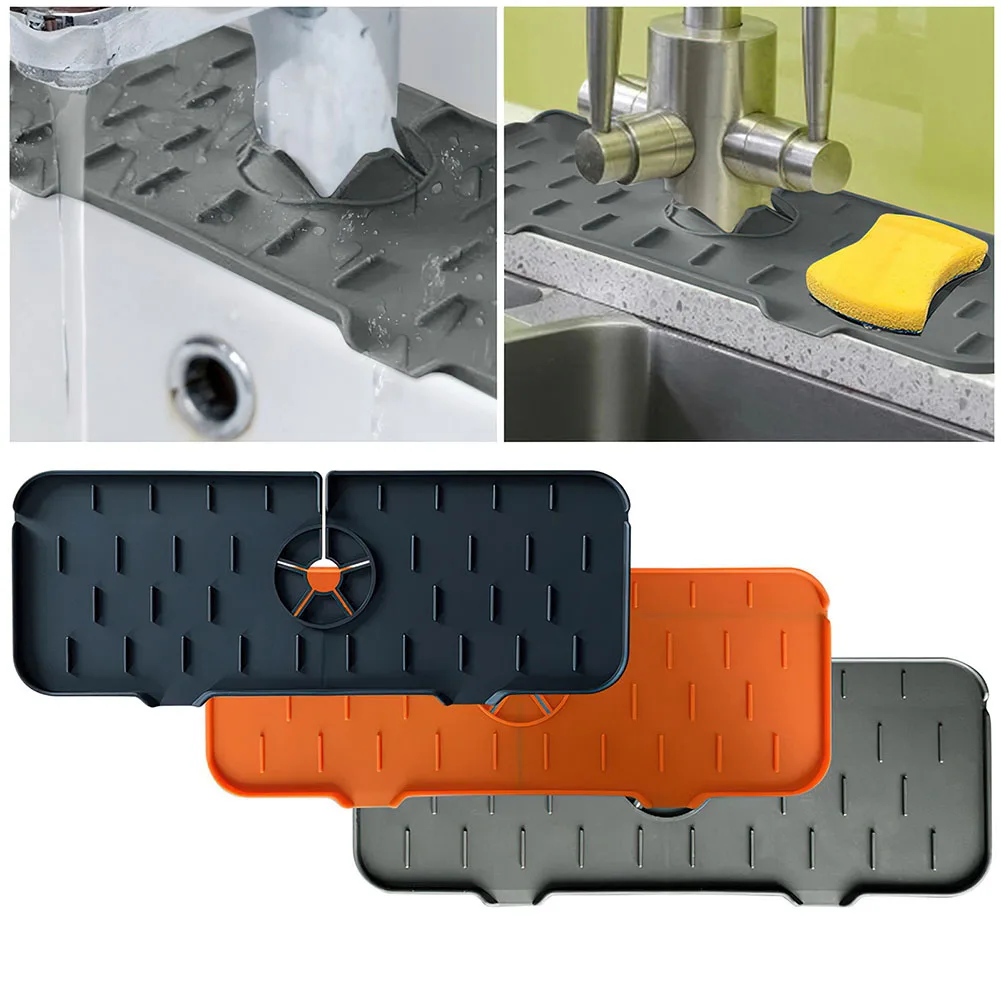 

Kitchen Faucet Drain Pad Silicone Absorbent Mat Sink Splash Guard Water Splash Catcher Drainage Drying Pad Countertop Protection