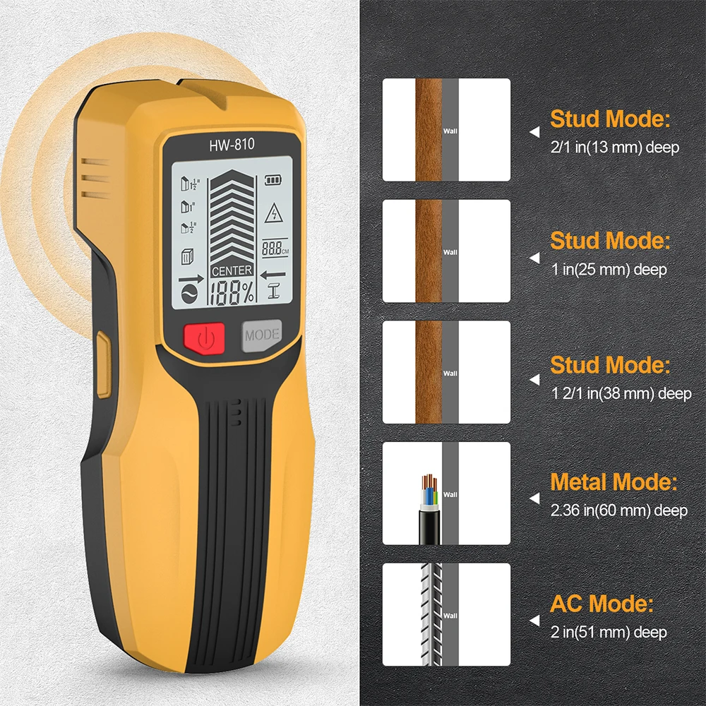 6 in 1 Metal Wood Wall Stud Finder Palmare Metallo AC Tensione Live Wire Wall Scanner Rilevatore Stud Finder Scatola elettrica