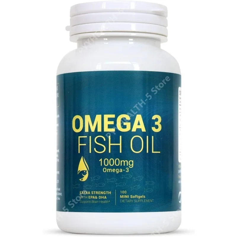 Omega 3 Fish Oil Softgels, 1000mg High Potency Supplements, with EPA & DHA, Supports Brain Health, 100 Capsules