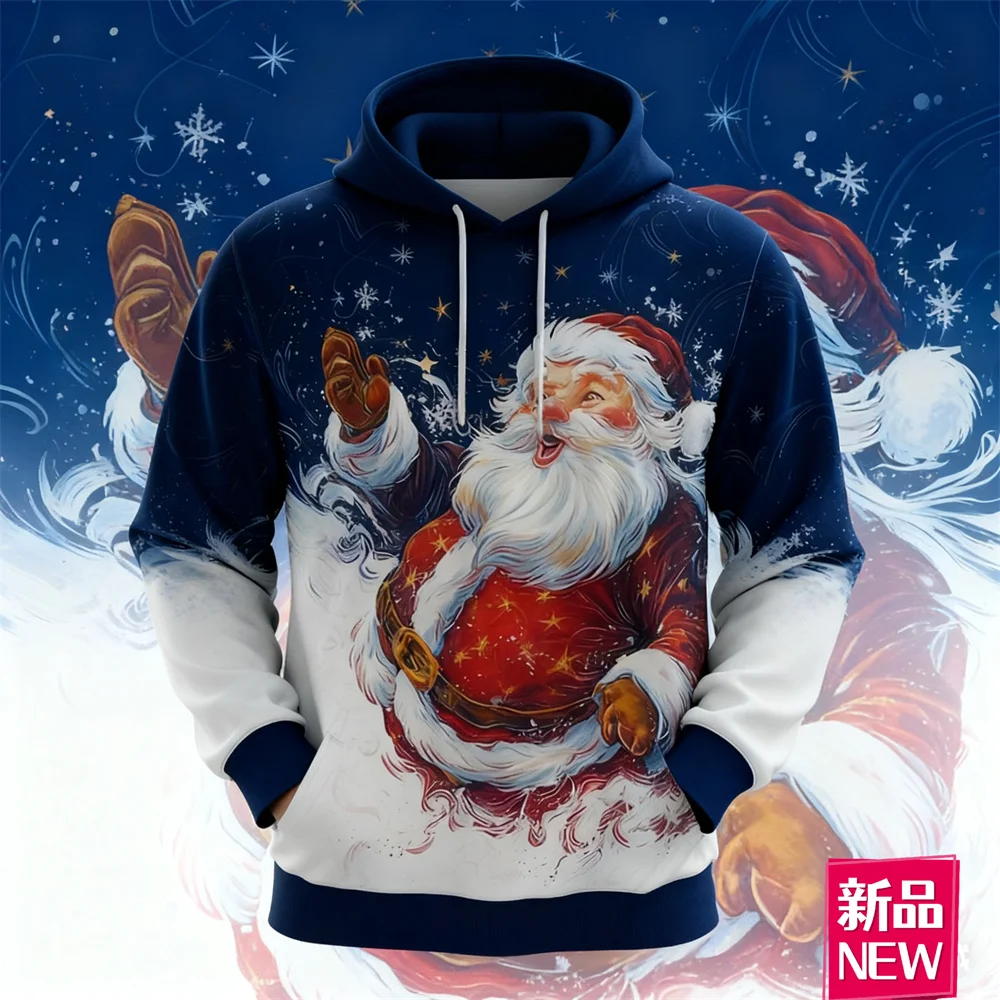 سترة بغطاء للرأس لعيد الميلاد للرجال والنساء بطباعة ثلاثية الأبعاد، ملابس سانتا كلوز جرافيك بقلنسوة، فضفاضة كاجوال ومريحة للجنسين #1