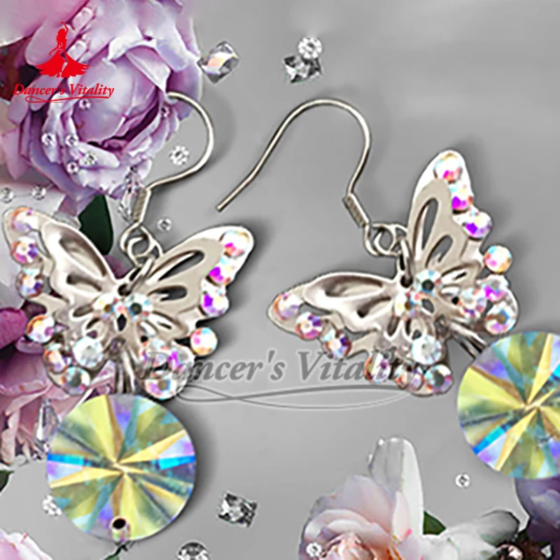 

Latin Ballroom Belly Dance Perform and Competition Clothes Matching Butterfly Shape Earrings Photography Studio Modern Accessory