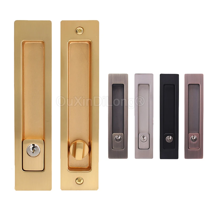 1PCS Hidden Wood Door Locks Recessed Sliding Door Hook Lock Mortise w Keys/Keyless Black/Brushed/Bronze/Red Bronze/Gold Q1055﻿