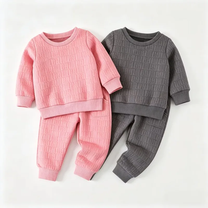 Cute Newborn Infant Toddler Baby Girls Pink Letter Jacquard Long Sleeve Sweatshirt Jogger Pants 2 Piece Outfit Set 0 36M