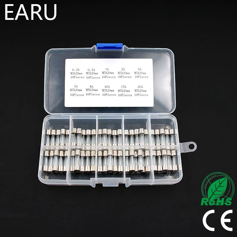 100 sztuk zestaw 5x20mm szybki z dmuchanego szkła bezpiecznik rurkowy różne zestawy szybki z dmuchanego szkła bezpieczniki szklane 0.2A 0.5A 1A 2A 3A 5A 8A 10A 15A 20A 30A Box
