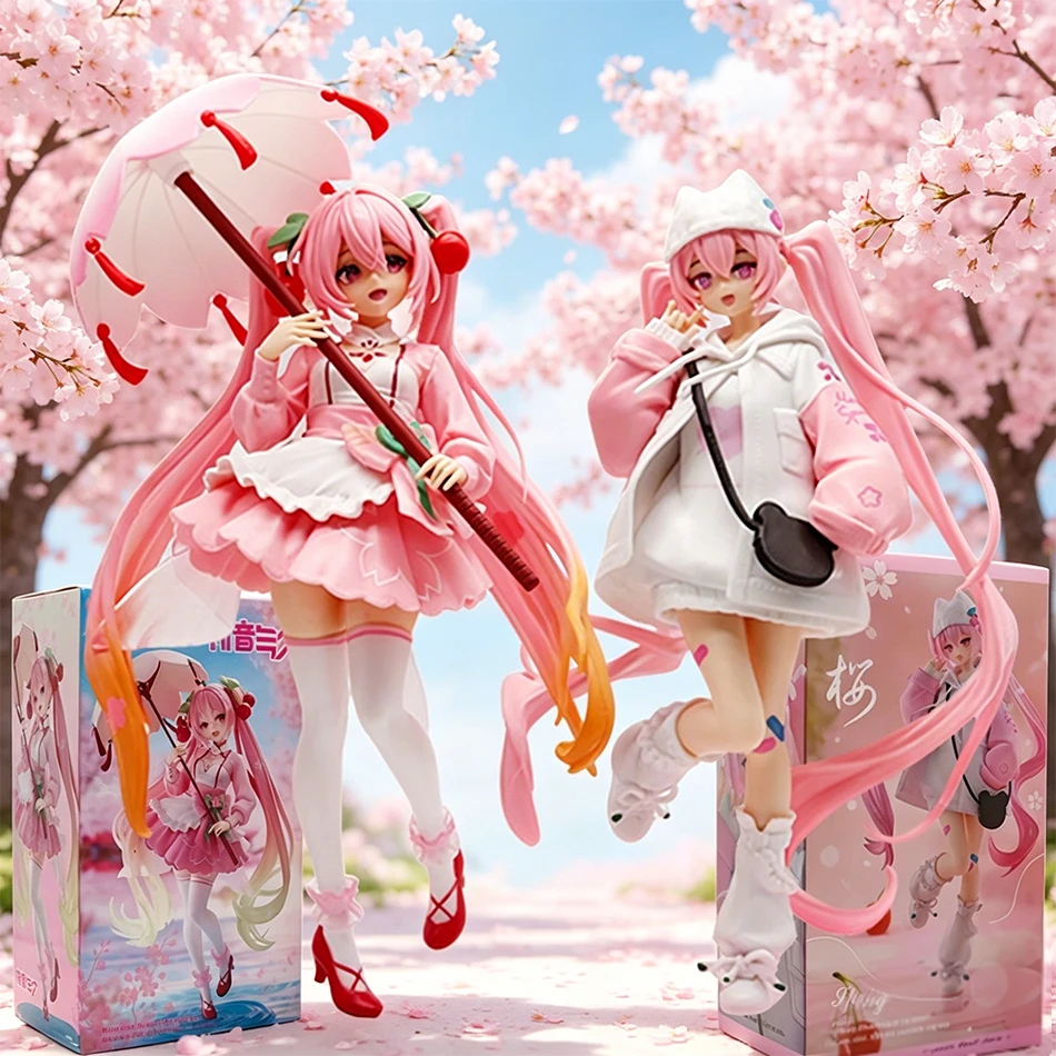 Figura de Hatsune Miku Versión Sakura de 19-23 cm Figura de Anime Kawaii con Sudadera y Paraguas, Adorno de Escritorio con Diseño de Cereza Invernal, Juguetes y Regalos Populares