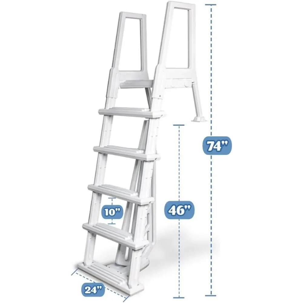 Escada de piscina acima do solo montada no deck com plataforma larga antiderrapante para piscinas de 48-54 polegadas