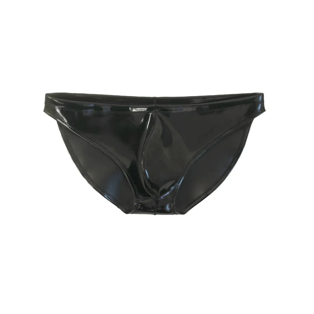 

Sexy Men Double Sided Hot Short PVC Shiny Underwear U Convex Pouch Briefs Plus Size G-string Thongs Low Rise Waist PU Club Wear