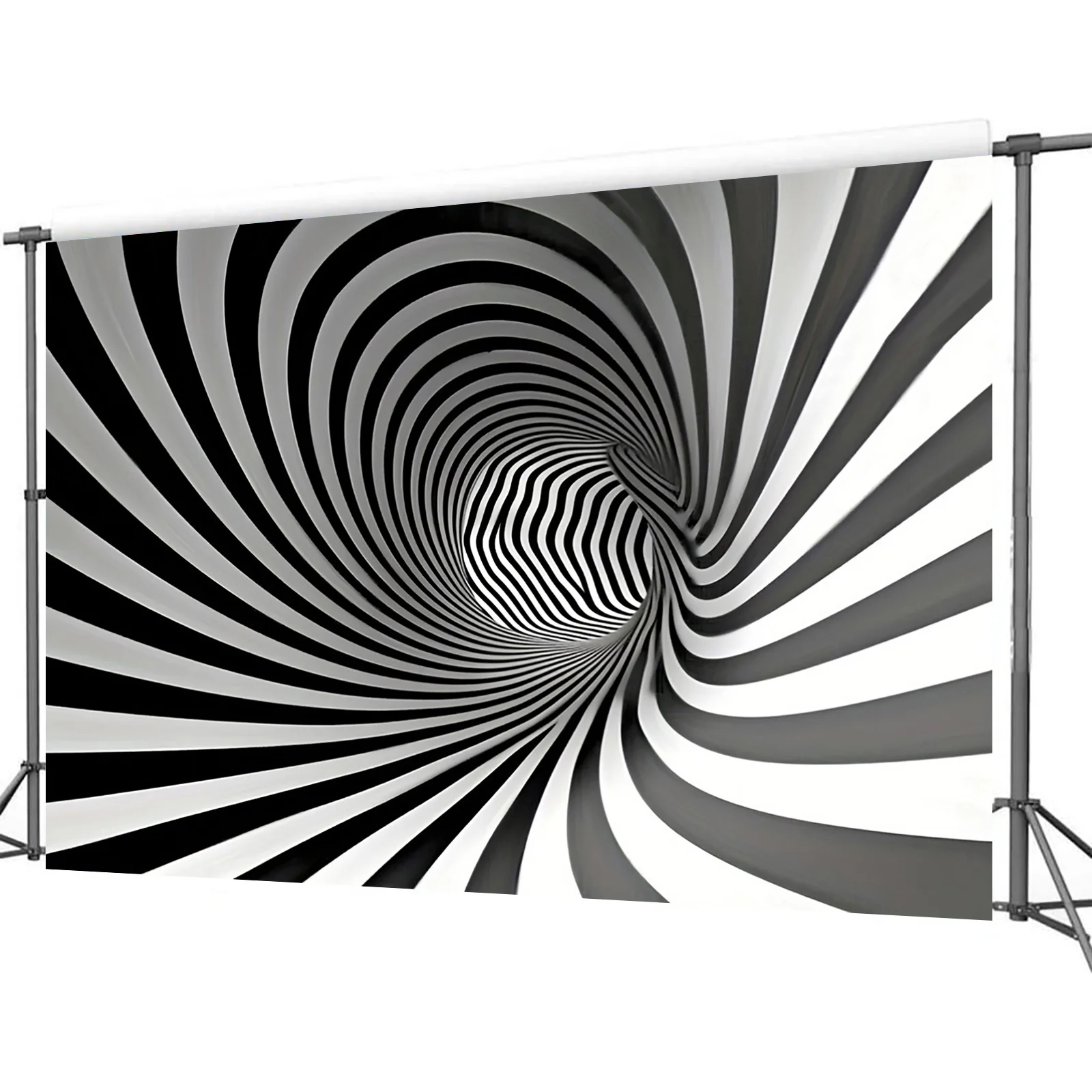 2D Flat Black White Hypnotic Spiral Optical Illusion Tapestry Abstract Geometric Wall Art Study Room Decor Psychedelic Vortex