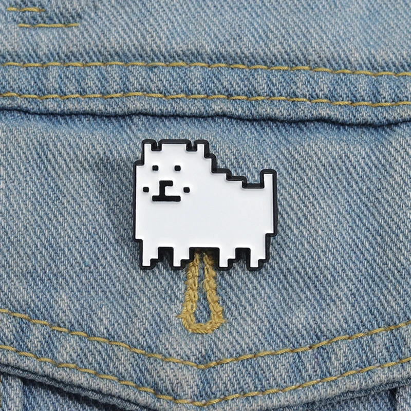 Dog Pixel Art Enamel Pins Custom White Cute Game Dog Brooches Lapel Badges Cartoon Animal Jewelry Gift for Kids Friends