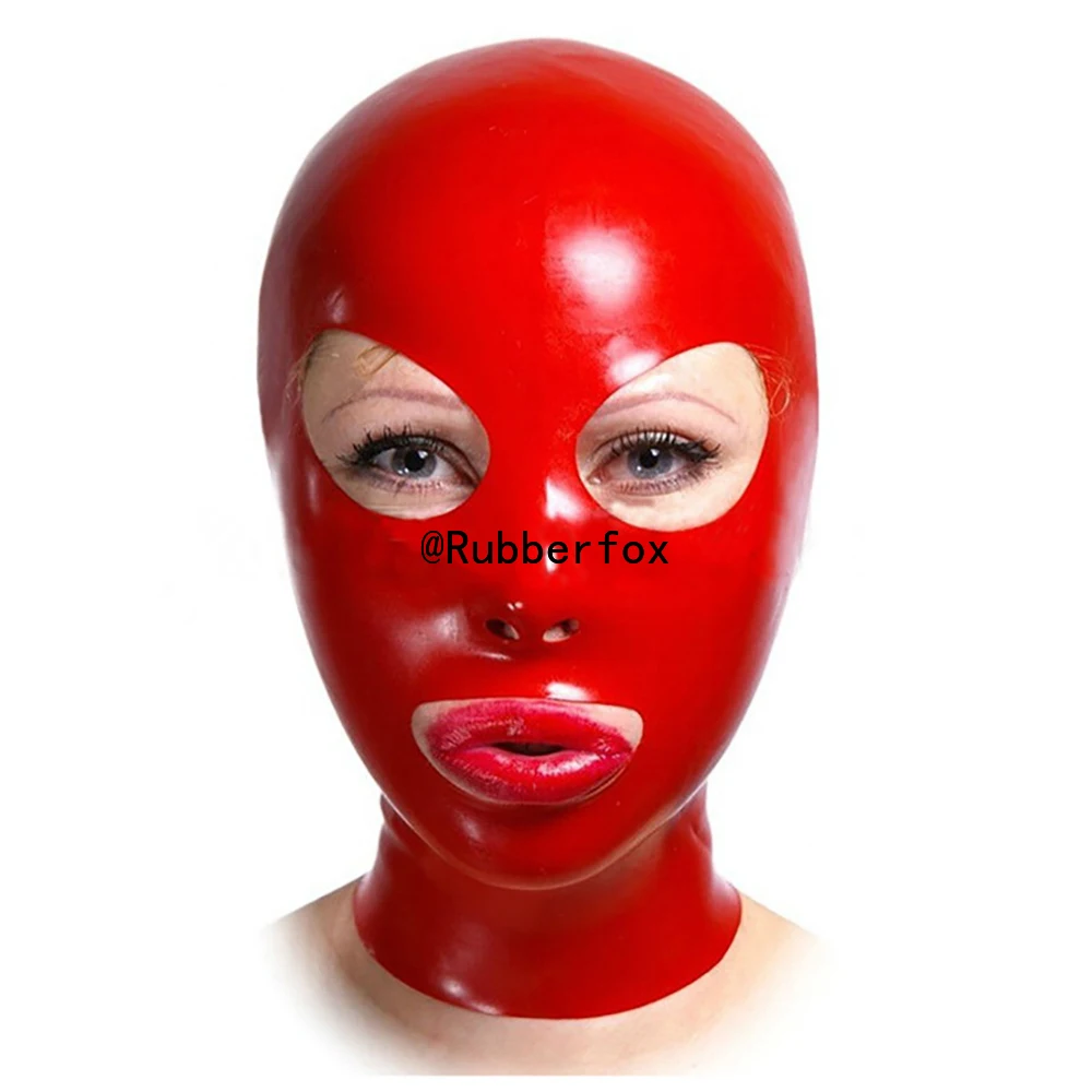 

Customized Red Latex Hood Party Latex Mask with Zipper Party Cosplay Mask with Eyes and Mouth Nose Open