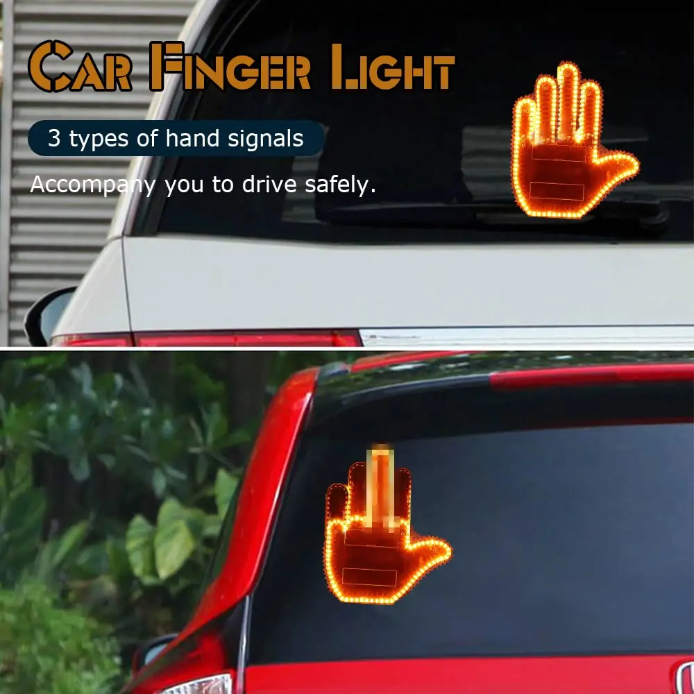 

Car Finger Light with Remote Road Rage Signs Middle Gesture Hand Lamp Sticker Glow Panel Universal Racing Window For Car SUV