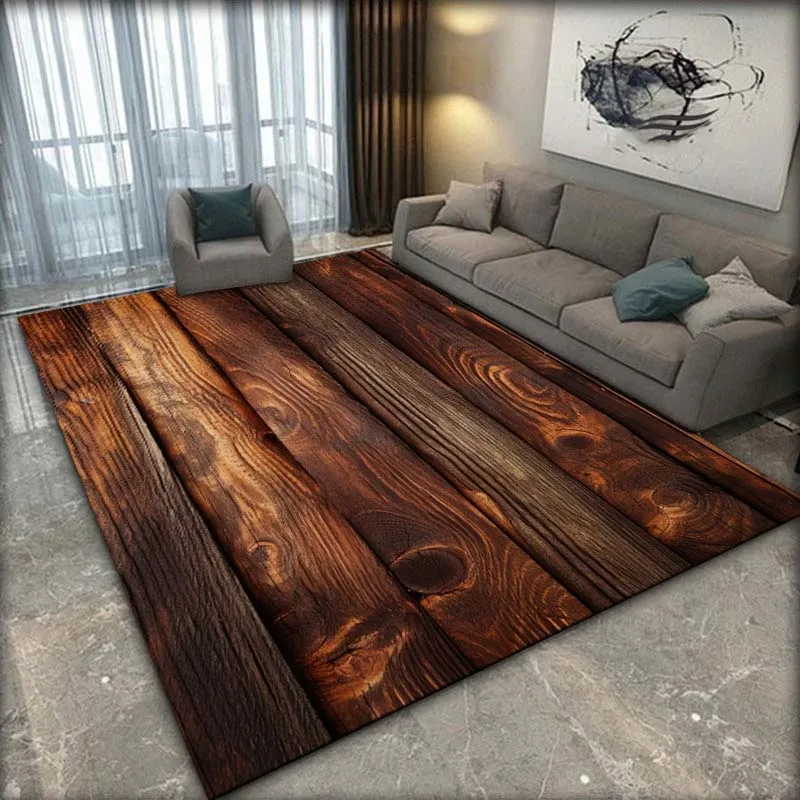 Creative Wood Pattern Carpets for Living Room Decoration Home Rug Bedroom Bedside Footpad Kitchen Bathroom Non-slip Floor Mat