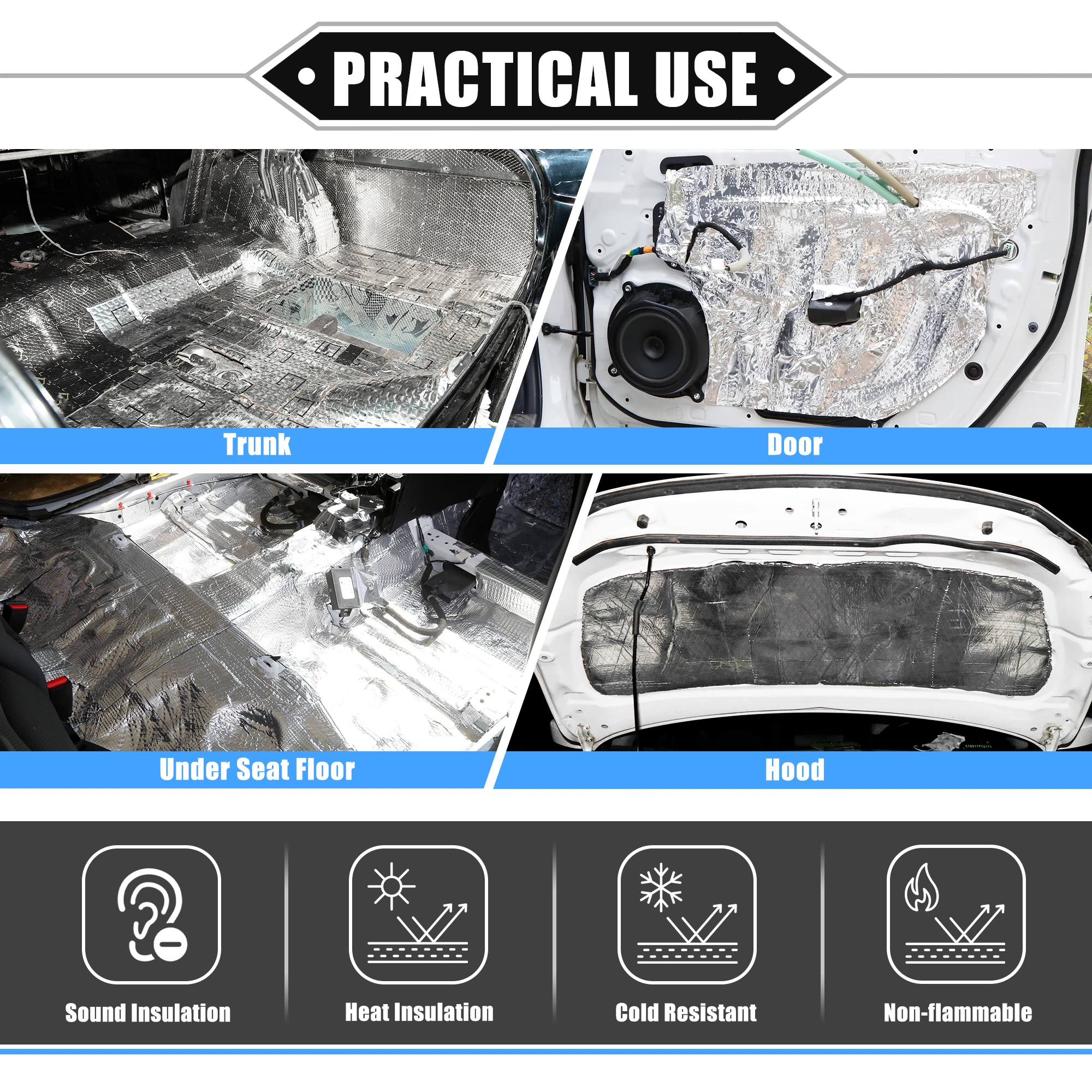 UXCELL Car Sound Deadening Mat Kit 4mm Heat Insulation Pad Self Adhesive Aluminum Foil Foam 40x420cm 40x280cm 1Roll