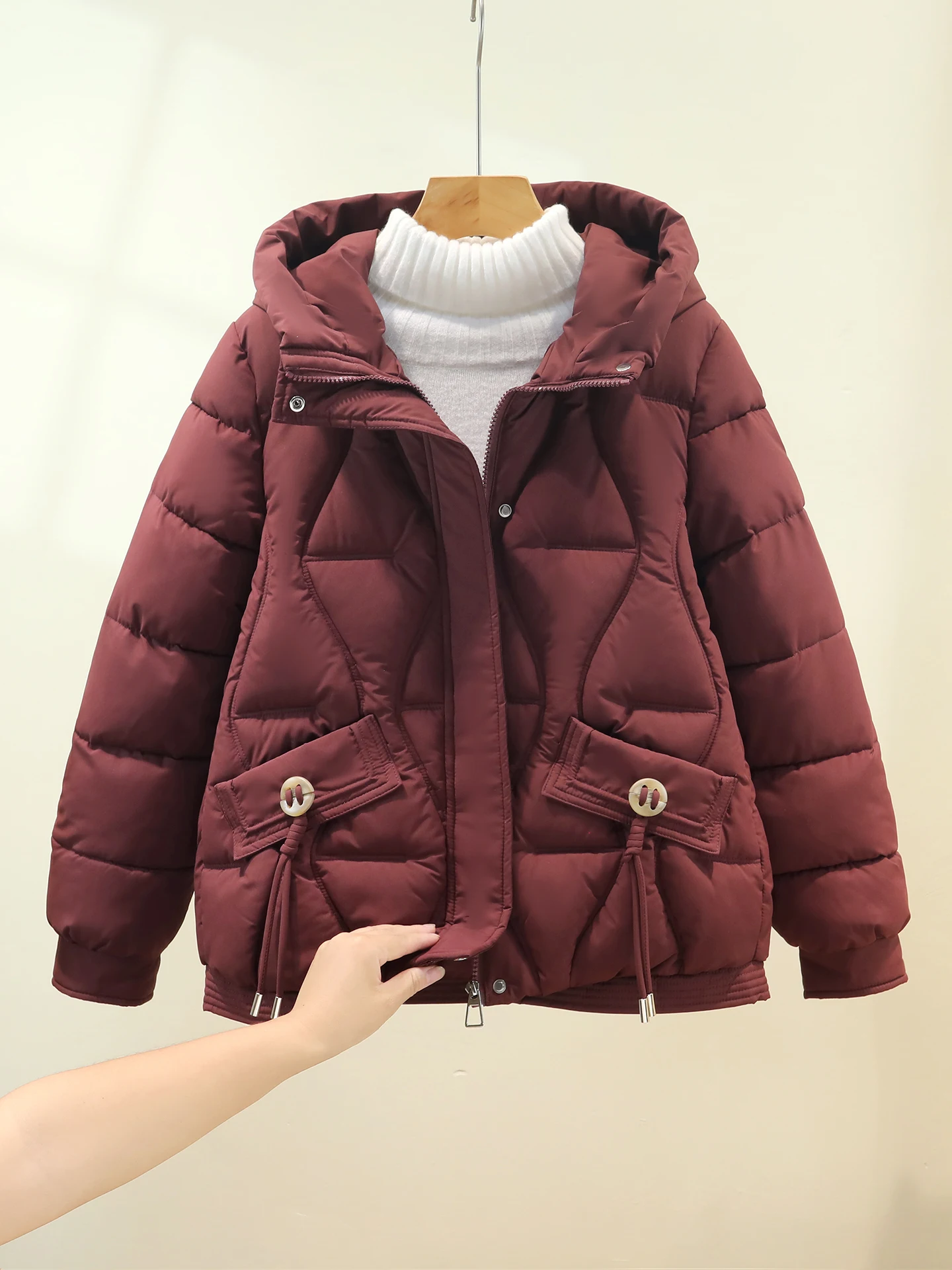 

Женская утепленная зимняя куртка из хлопка в корейском стиле, свободного кроя, на молнии, с декоративными элементами, с длинными рукавами